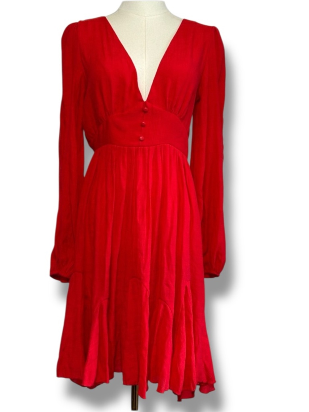 Retro Pinup Red Long-Sleeve V-Neck Midi Open Back Party Cocktail Size Large